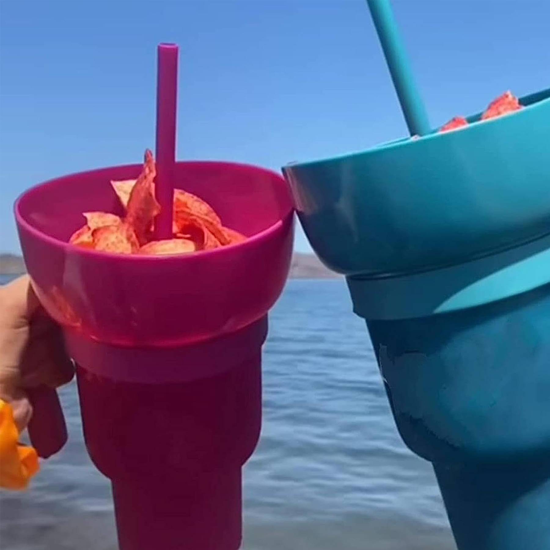 30Oz Plastic Color Changing Snack Tray Straw Cup 6