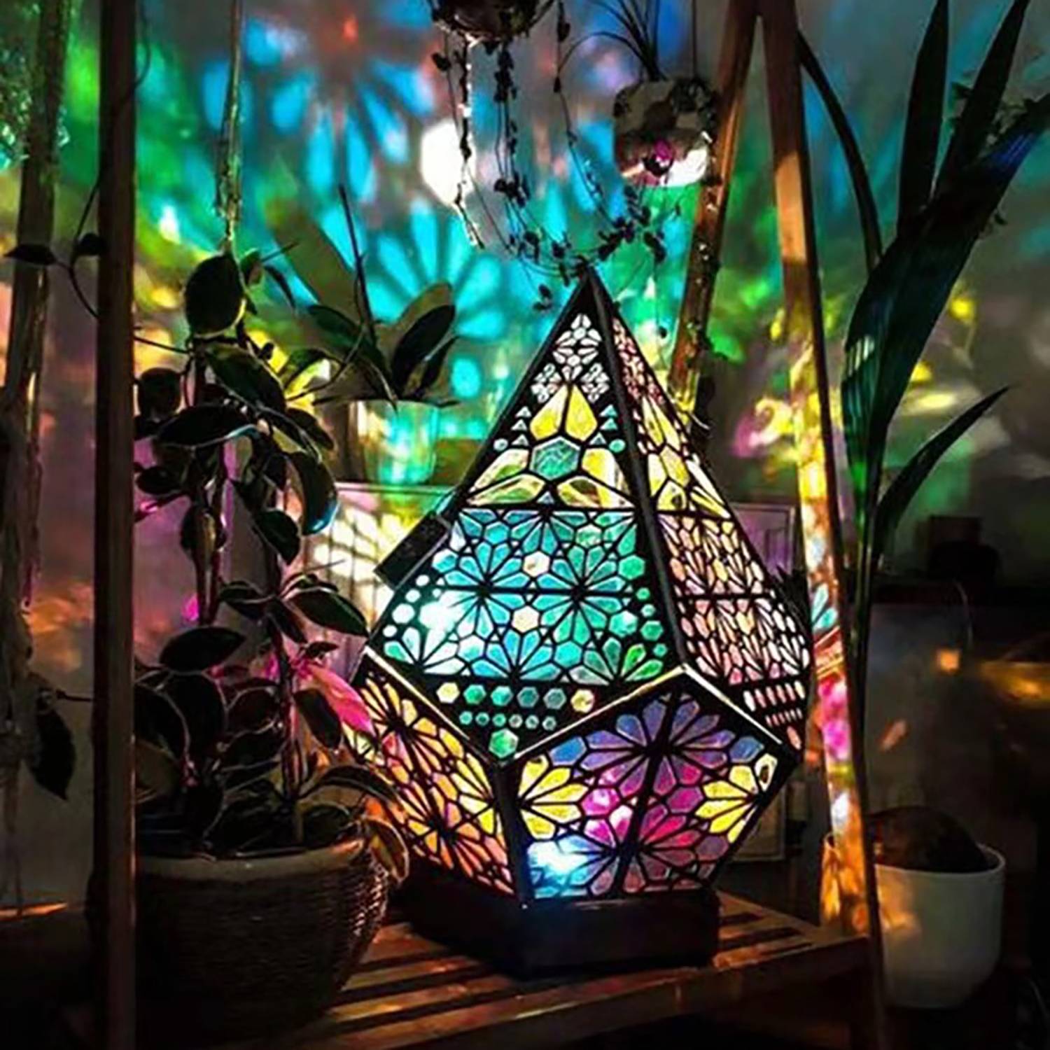 Rechargeable Diamond Design Wooden Starry Light 4