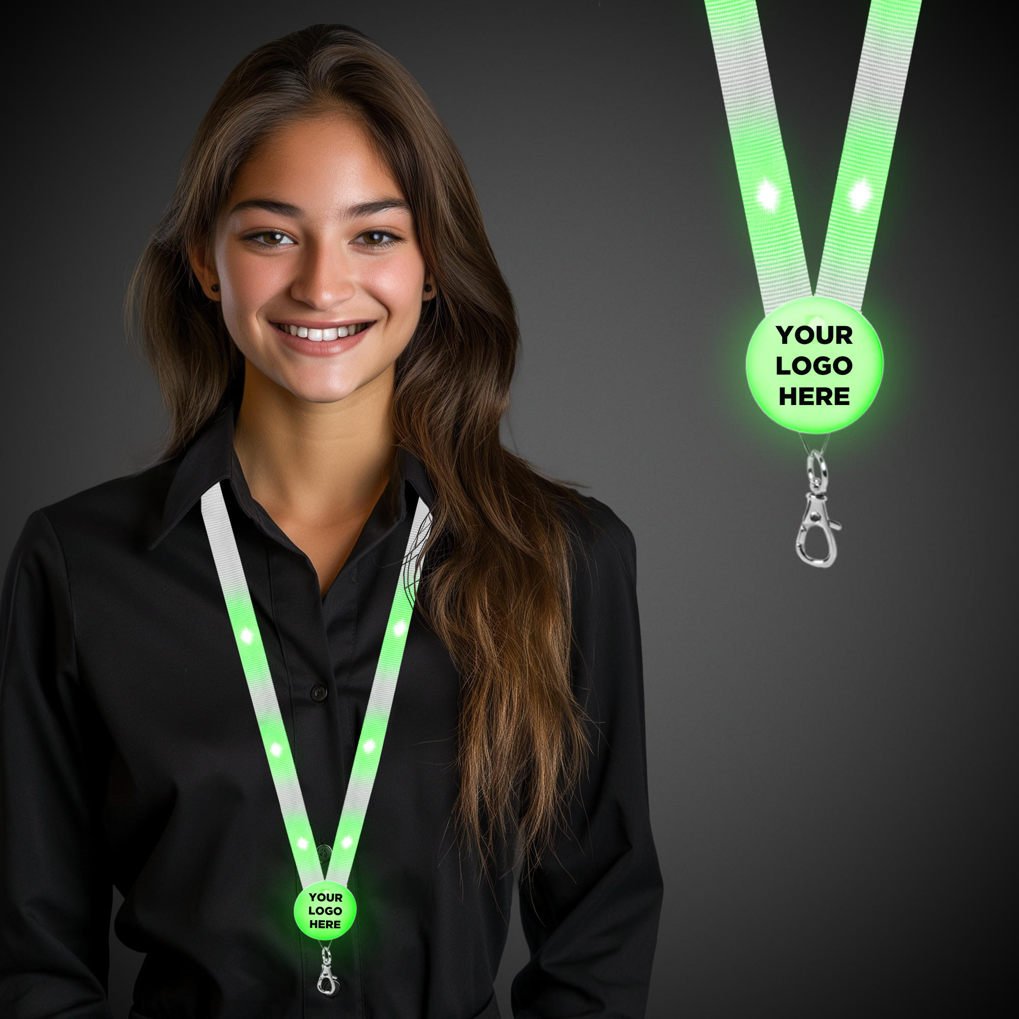Green 32" Light Up LED Glow Flat Lanyard 1