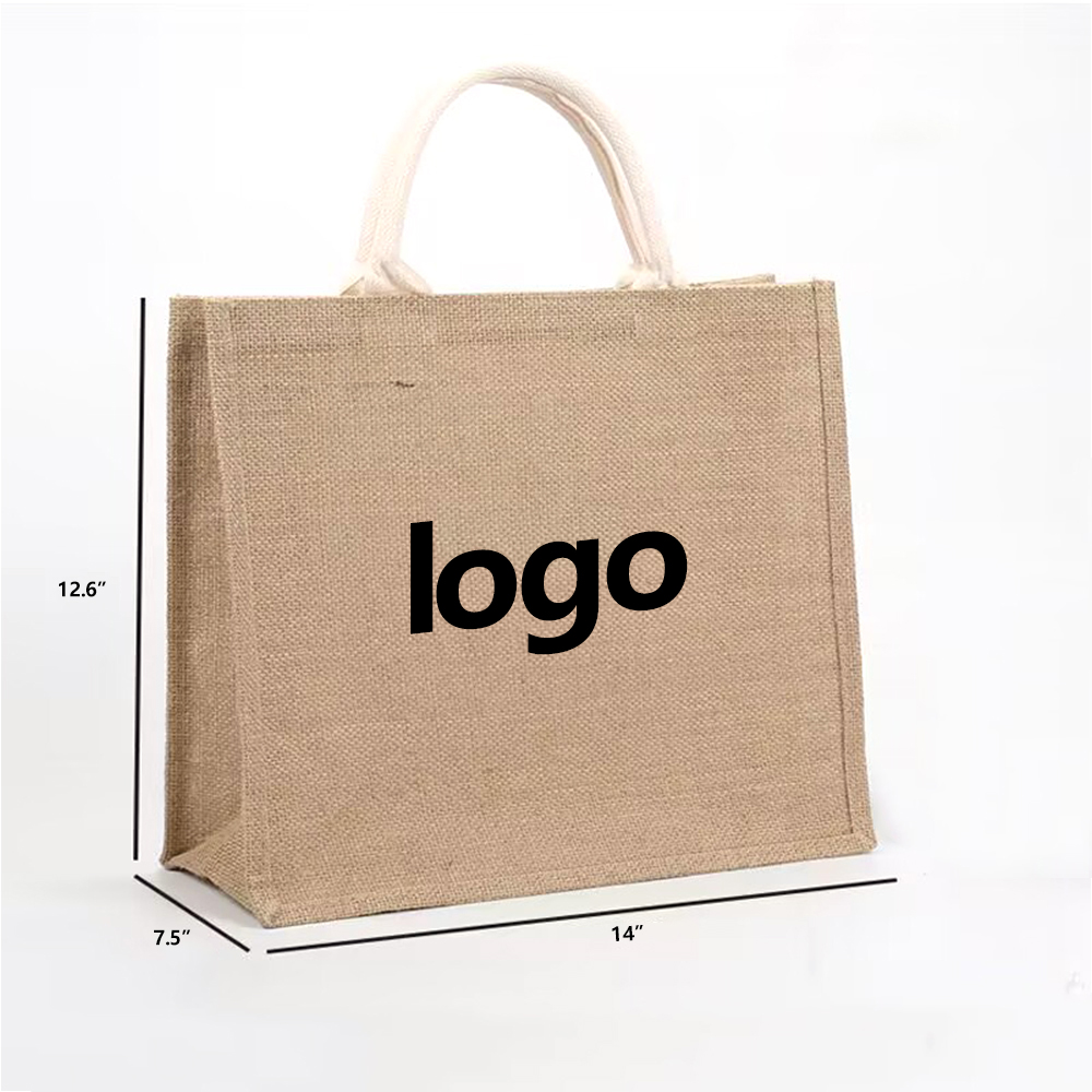 Jute Tote Bag With Bottom and side, custom tote bag with logo imprint 3