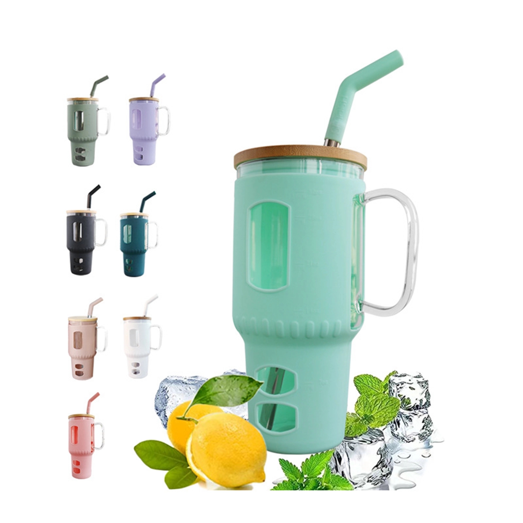 32 Oz. Glass Water Tumbler with Bamboo Lid & Straw 2