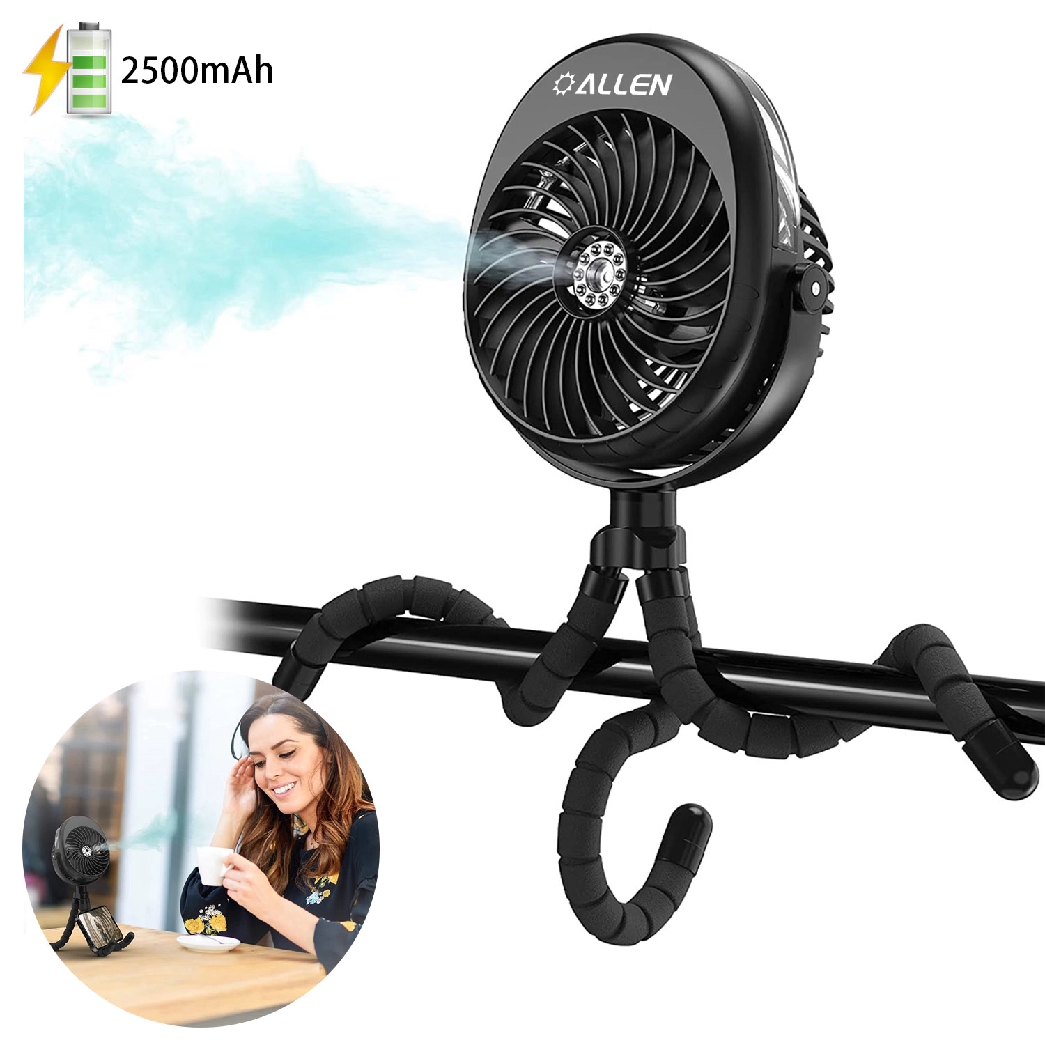 Handheld Misting Fan With Flexible Tripod Clip 2