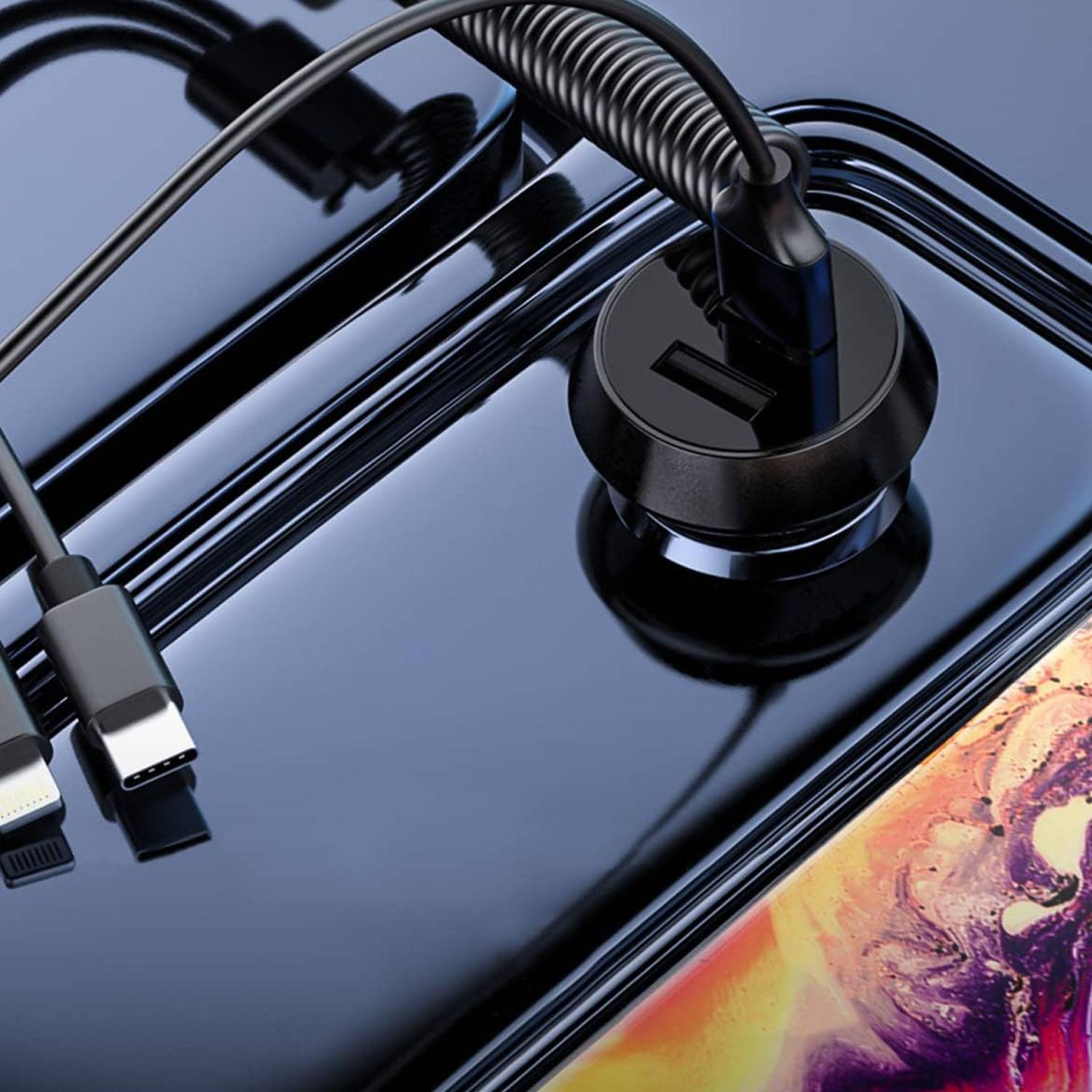 3 in 1 Fast Dual Ports Car Charger with Stretchable Cable 5