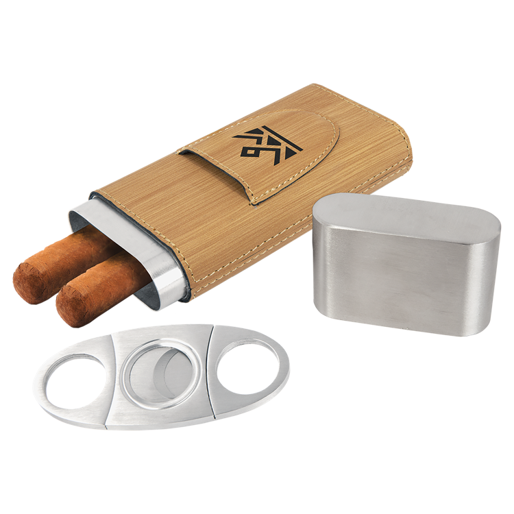 Bamboo Leatherette Cigar Case with Cutter 2