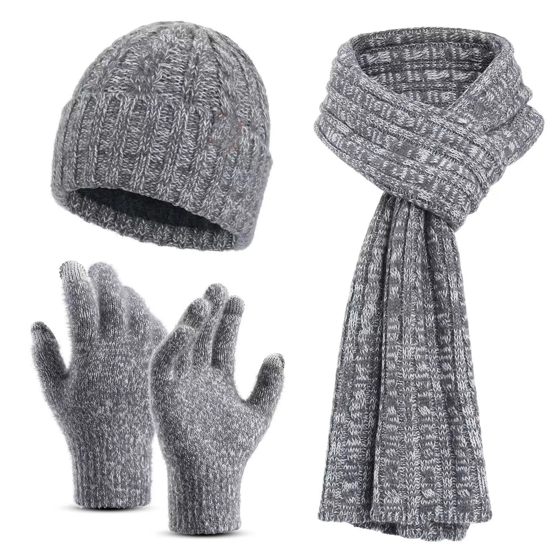 Polyester Knitted Gloves Hat Scarf 3-Piece Set 5