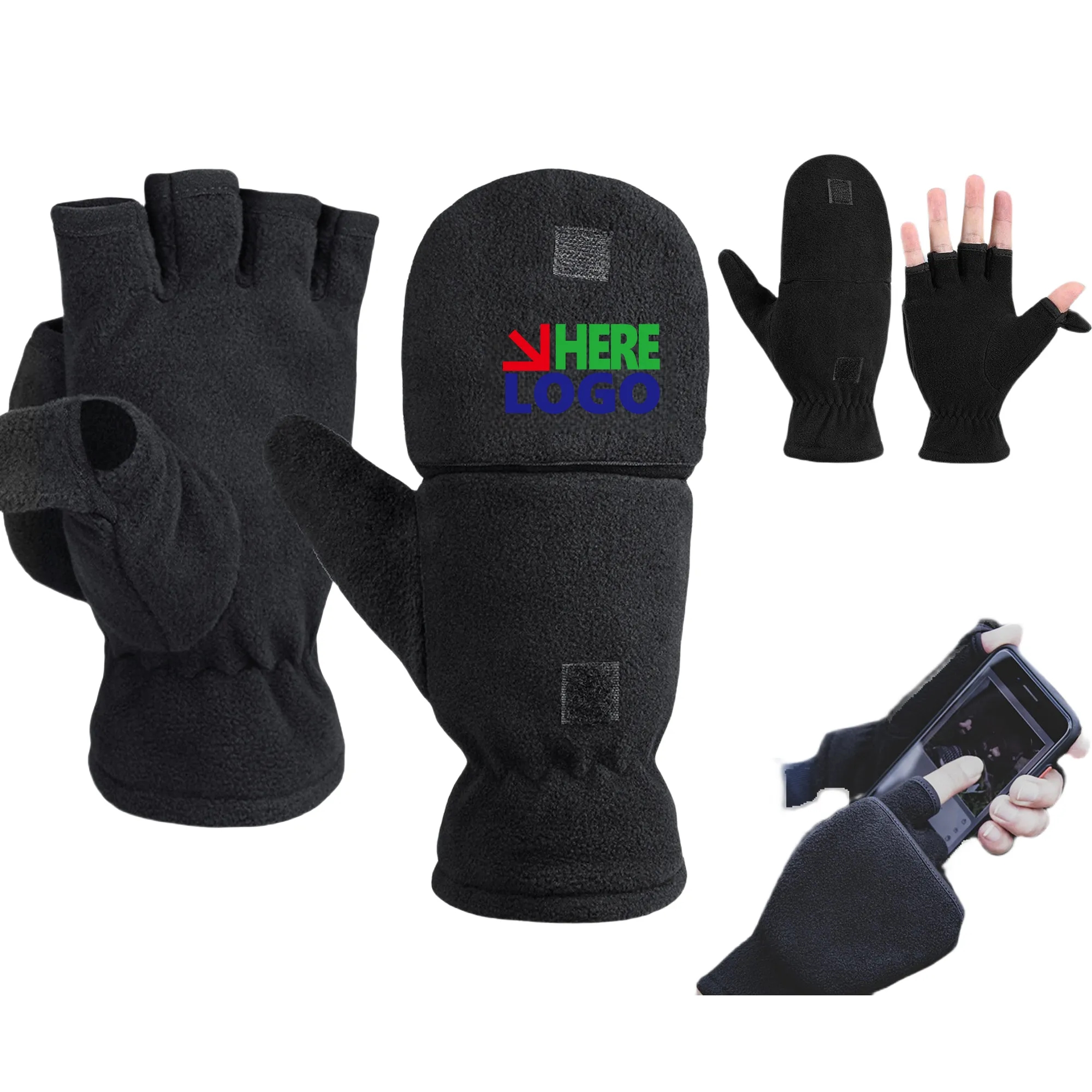 Autumn Winter Clamshell Fleece Gloves 5