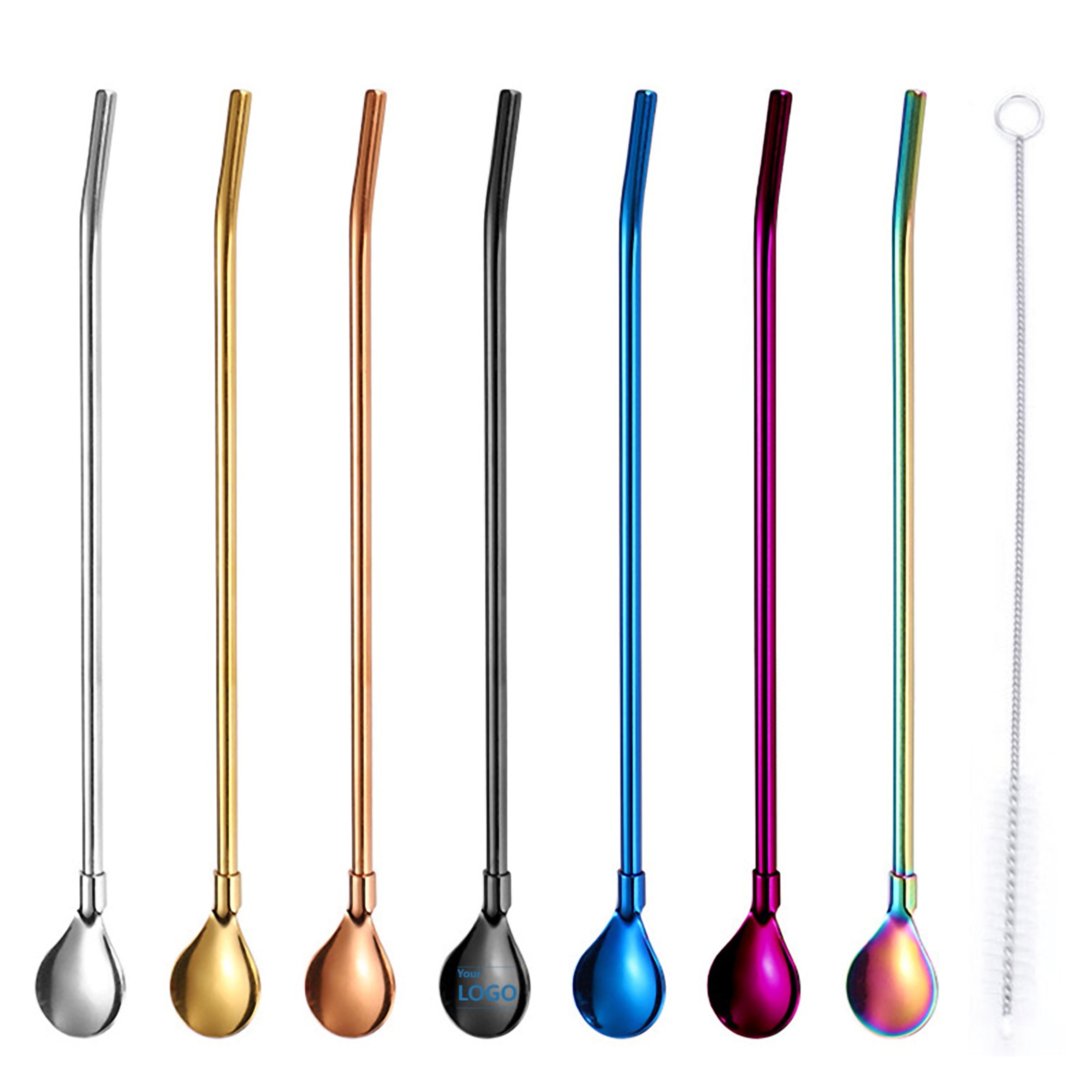 2-in-1 Reuseable Stainless Steel Straw and Spoon Set w/Cleaning Brush 4