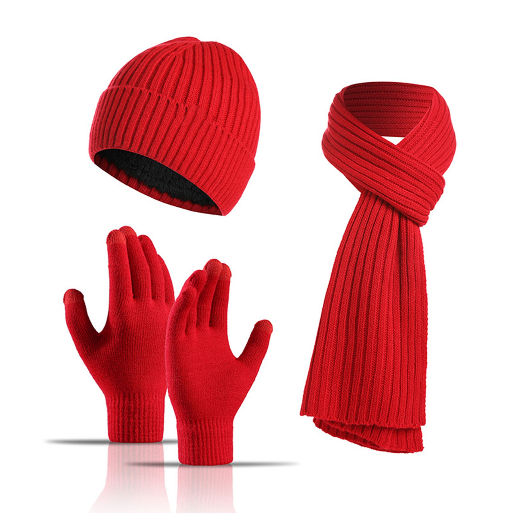 Winter Knit Hat Beanie Long Neck Scarf Touchscreen Gloves Set 7