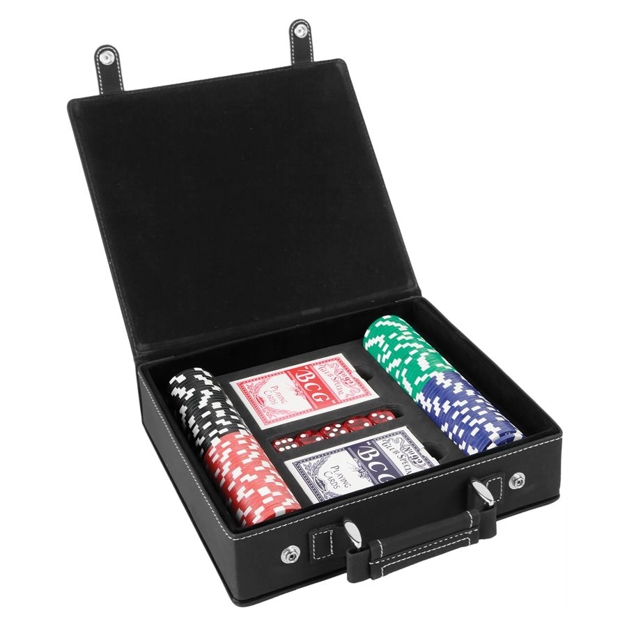 Black/Gold Leatherette 100 Chip Poker Set 4