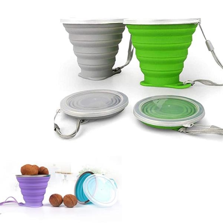 Silicone Folding Camping Cup with Lids 2