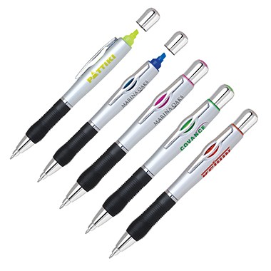 2- in- 1 twist action highlighter and ball point pen. 1