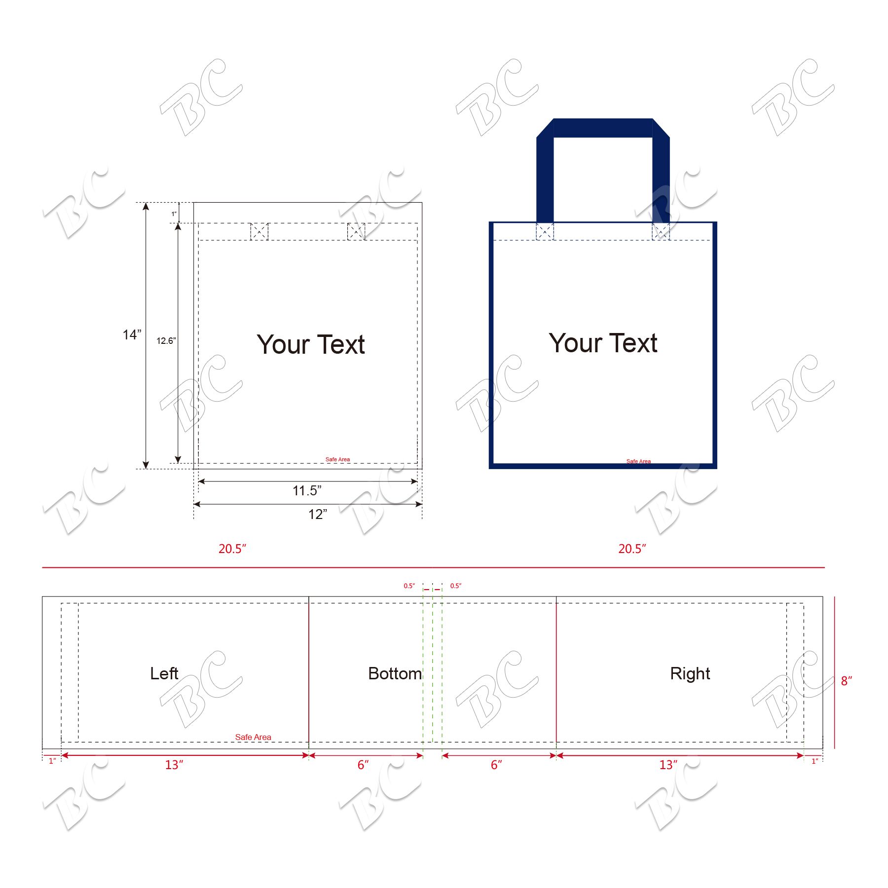 Free Shipping Color Trim Dye Sub TOTE BAGS 7