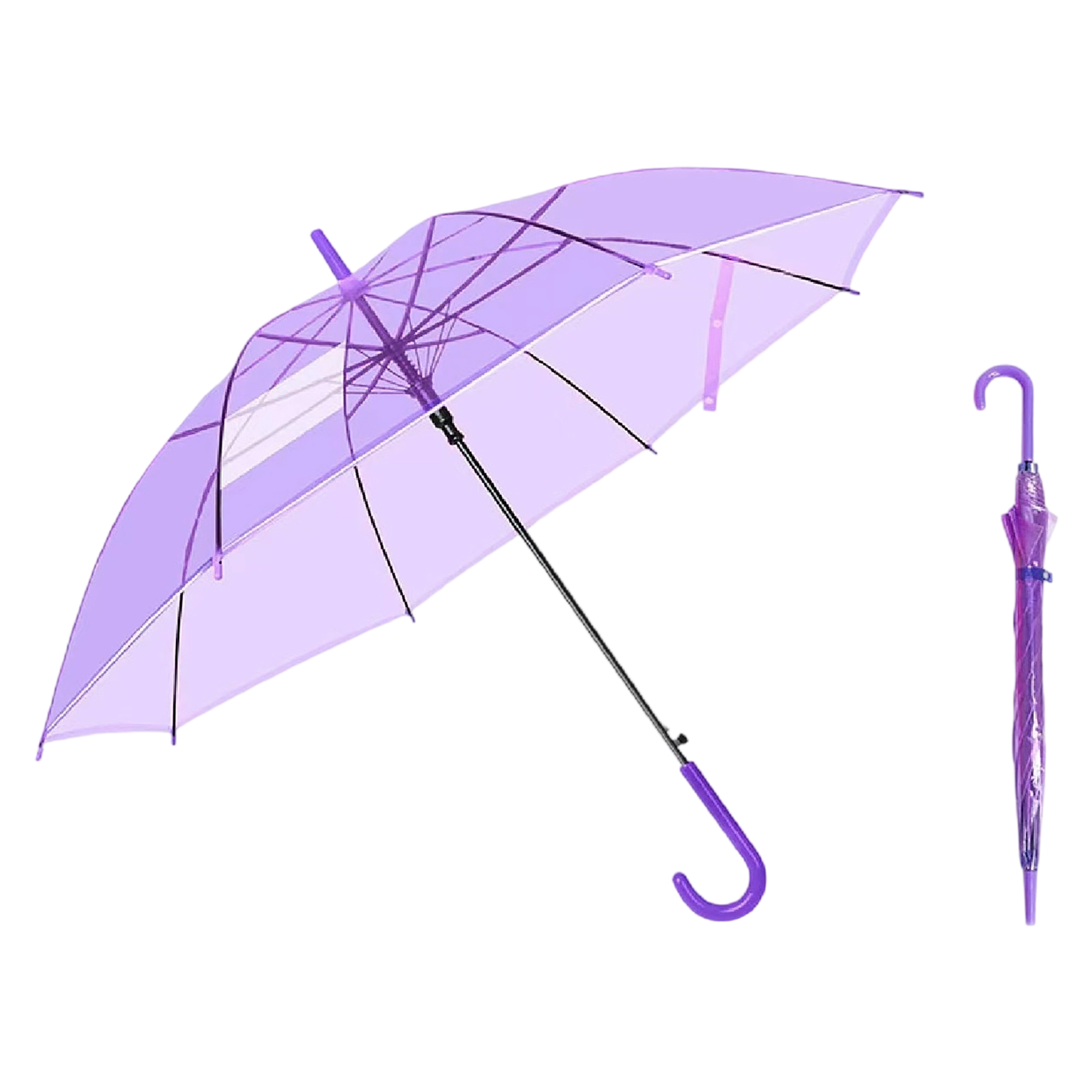 Clear PVC Umbrella With Crook Handle Auto Open 28" 9
