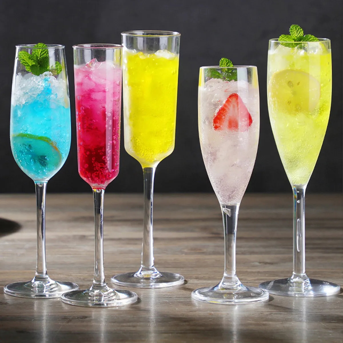 Acrylic Unbreakable Cocktail Wine Glasses W/ Long Stemmed 6