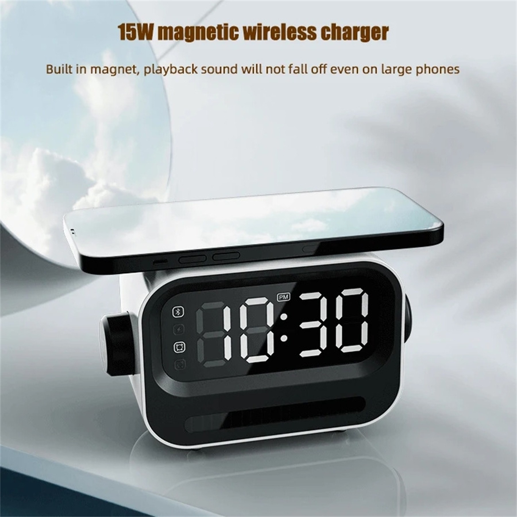 15W Wireless Charger with Alarm Clock and Speaker 2