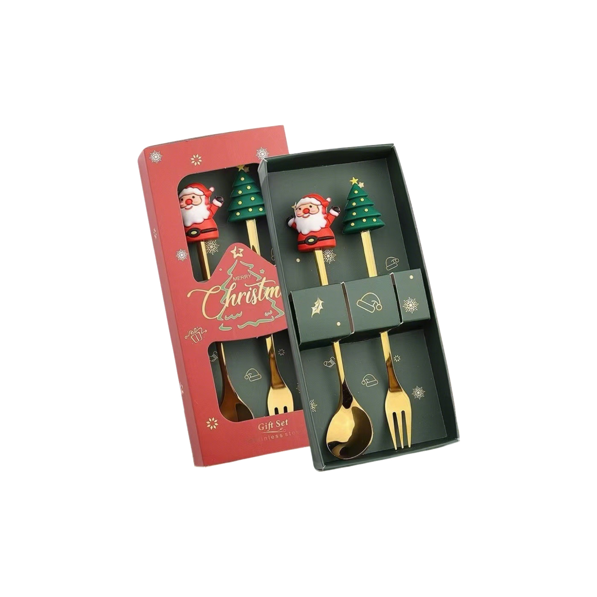 Two Piece Christmas Spoon Fork Set 7.4 x 3.2 x 1" 4
