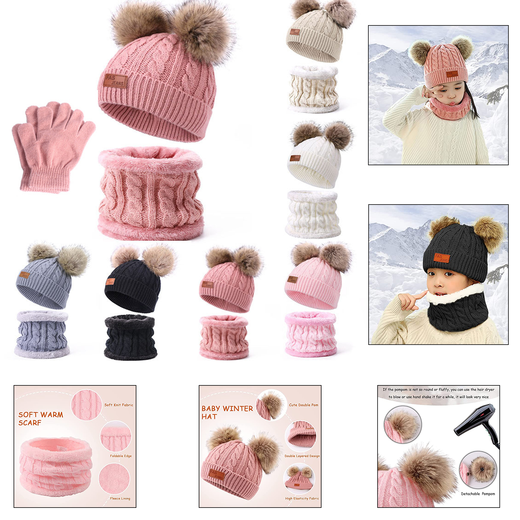 Kids Beanie Scarf Gloves Set 2