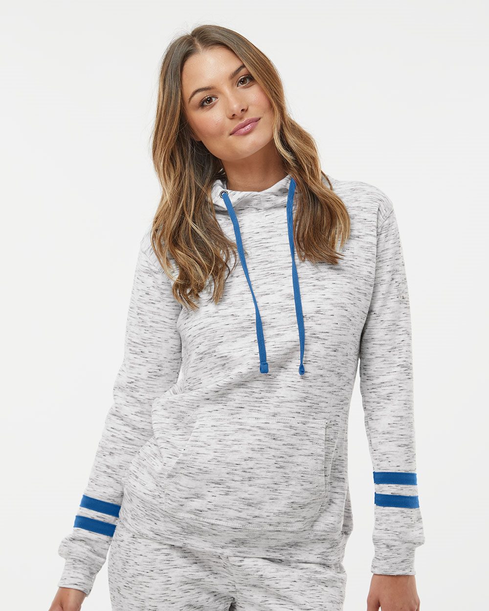 Women's Mélange Fleece Striped-Sleeve Hooded Sweatshirt - 8674 20