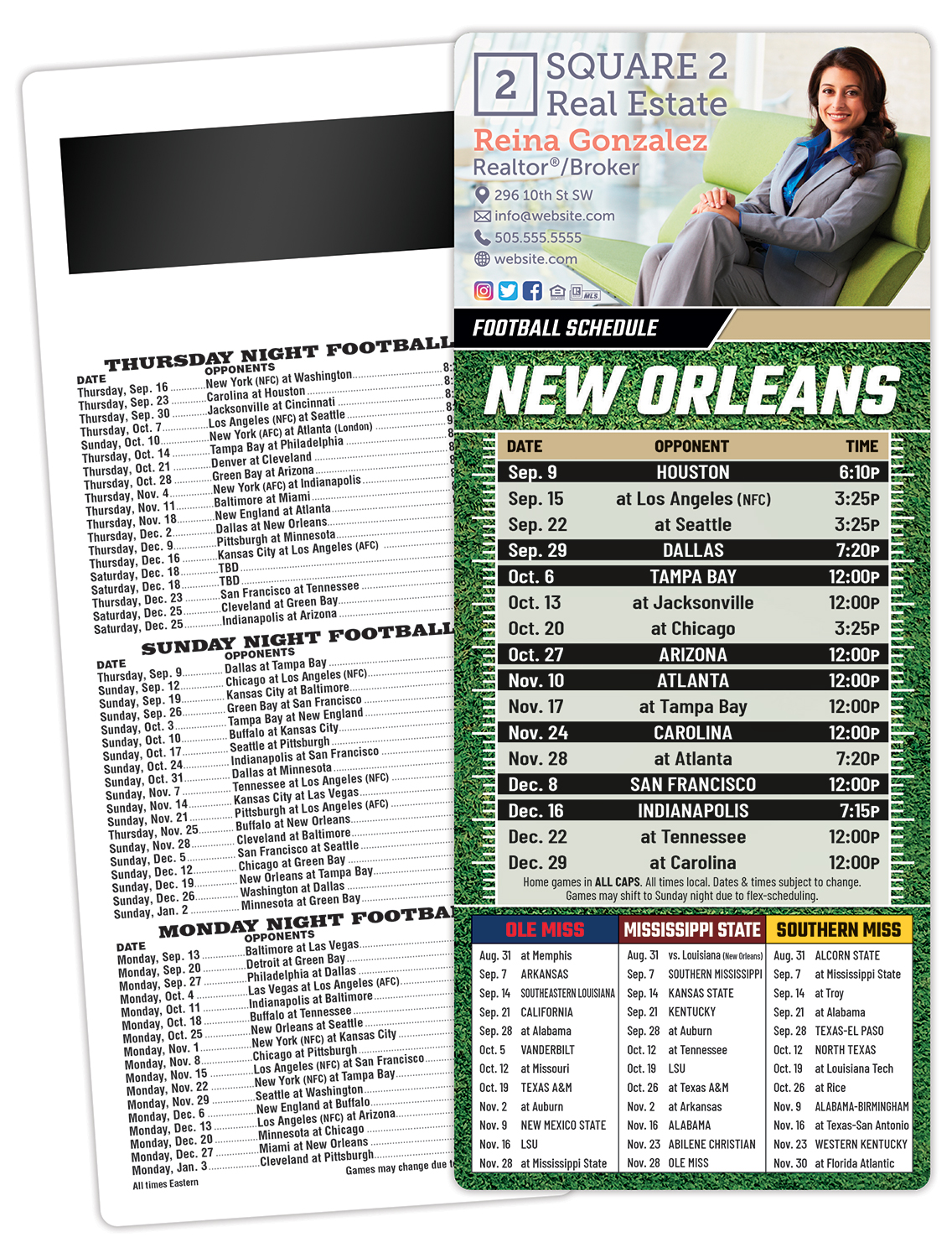 Football Schedule Laminated Card/Postcard with Magnet Strip 3.5x8.5 - 14 pt. 1