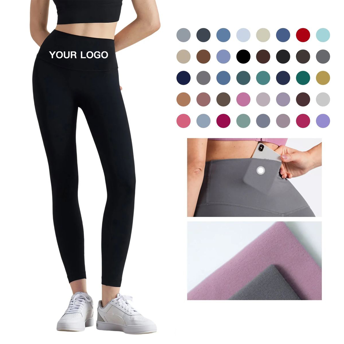 Polyester Spandex Yoga Pants with Pockets 2