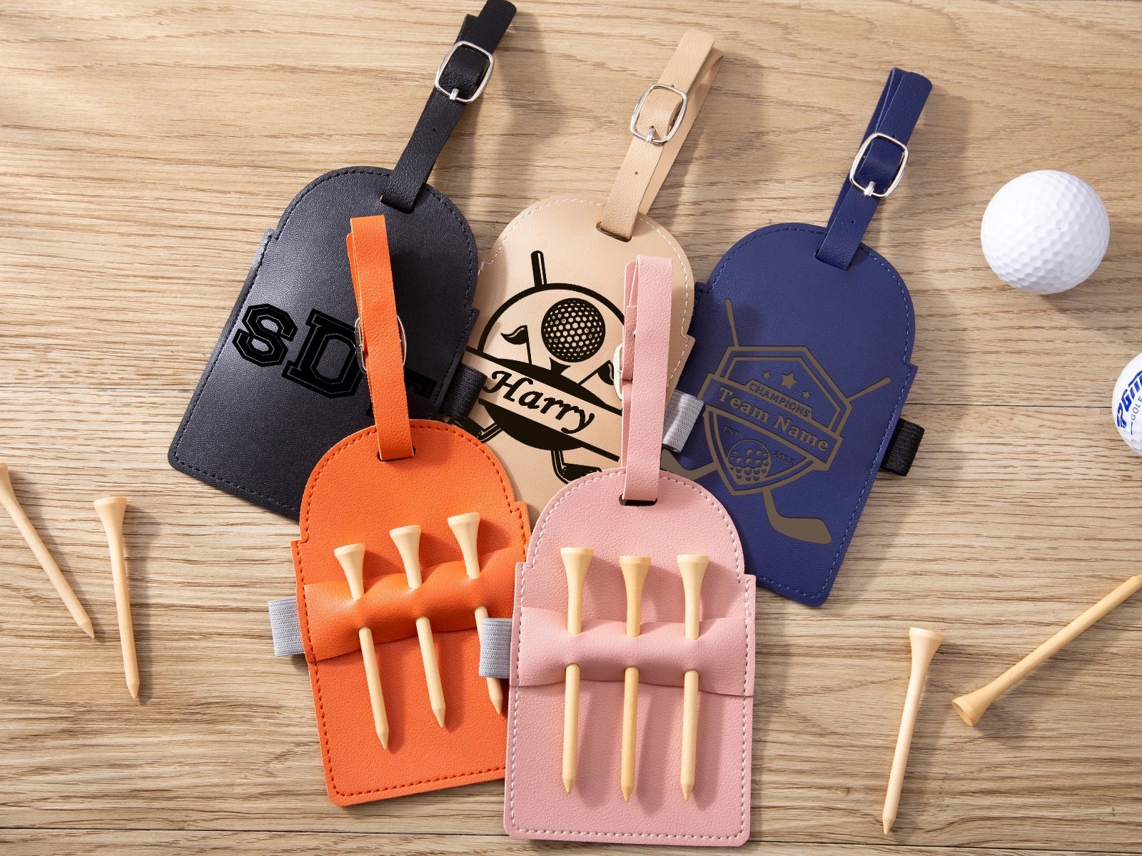 LEATHER GOLF BAG TAG TEE HOLDER 7