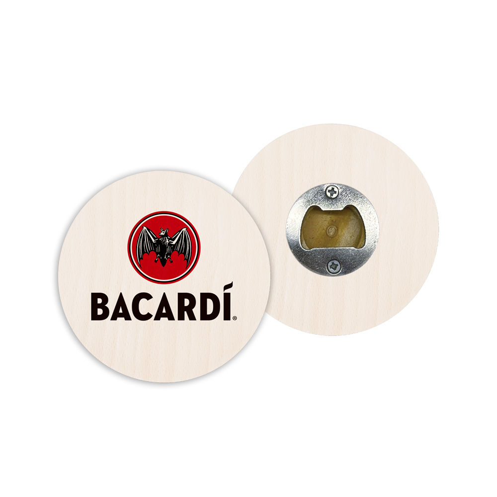 Pop-a-Top Wood Coasters with Bottle Opener Back (3.75") Round