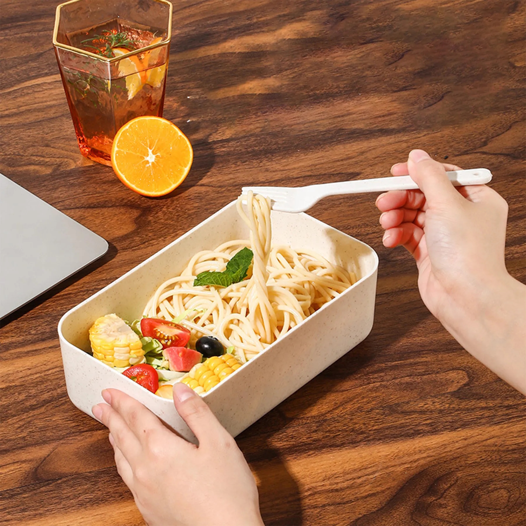 Wheat Straw Bento Lunch Box With Tableware Set 5