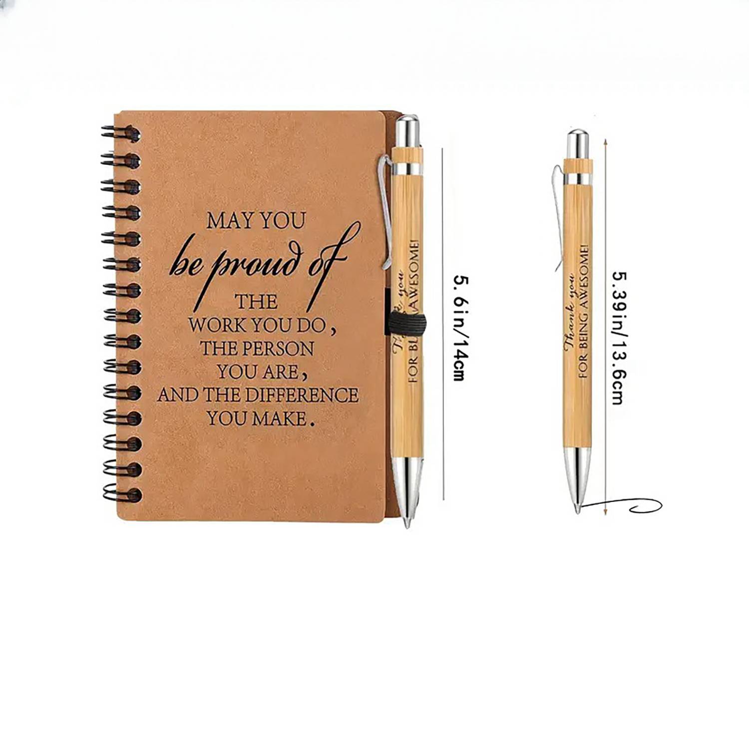 Natural Bamboo Pen And Spiral Notebook Set 4