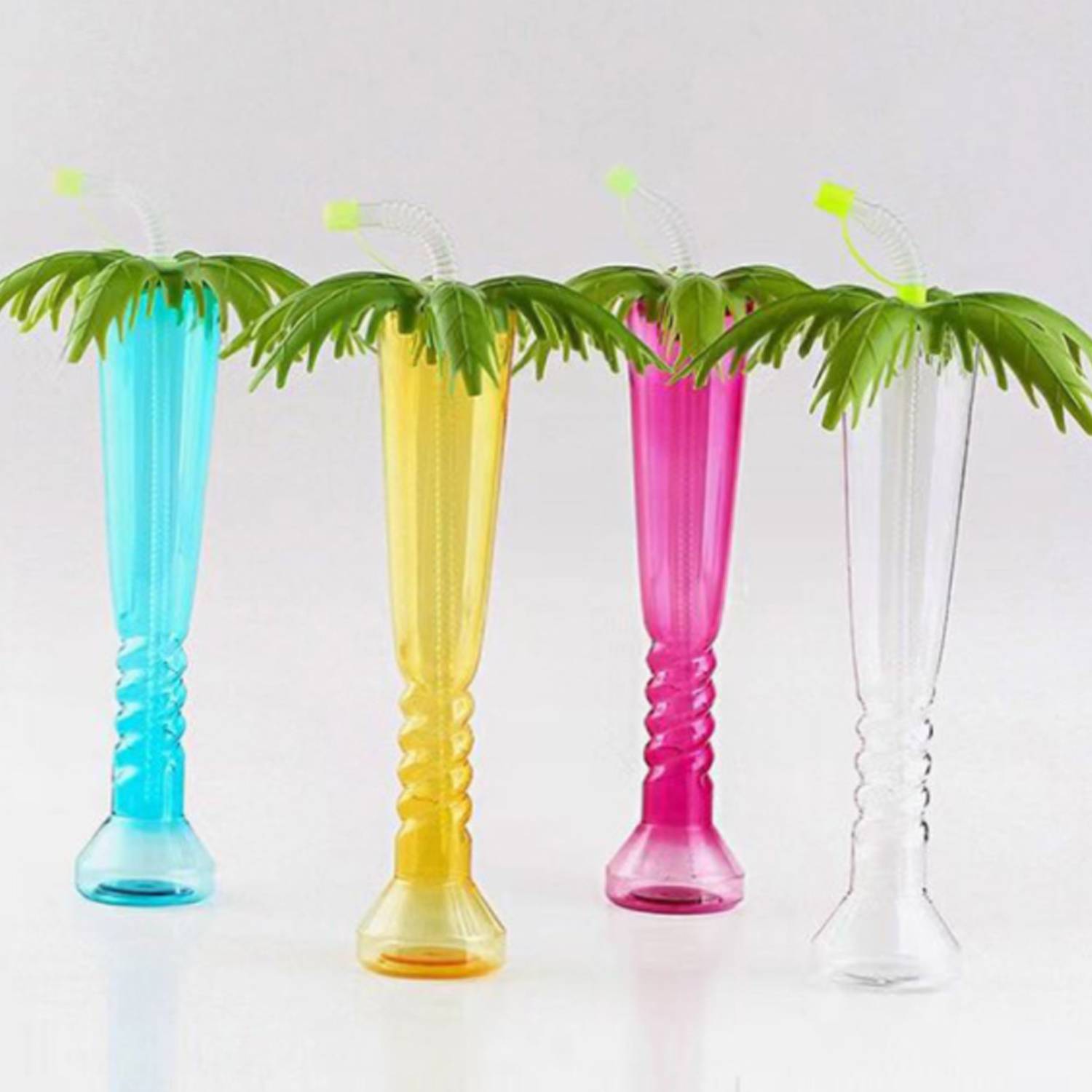 17oz Tropical Summer Coconut Tree Bottle w/ Straw 4