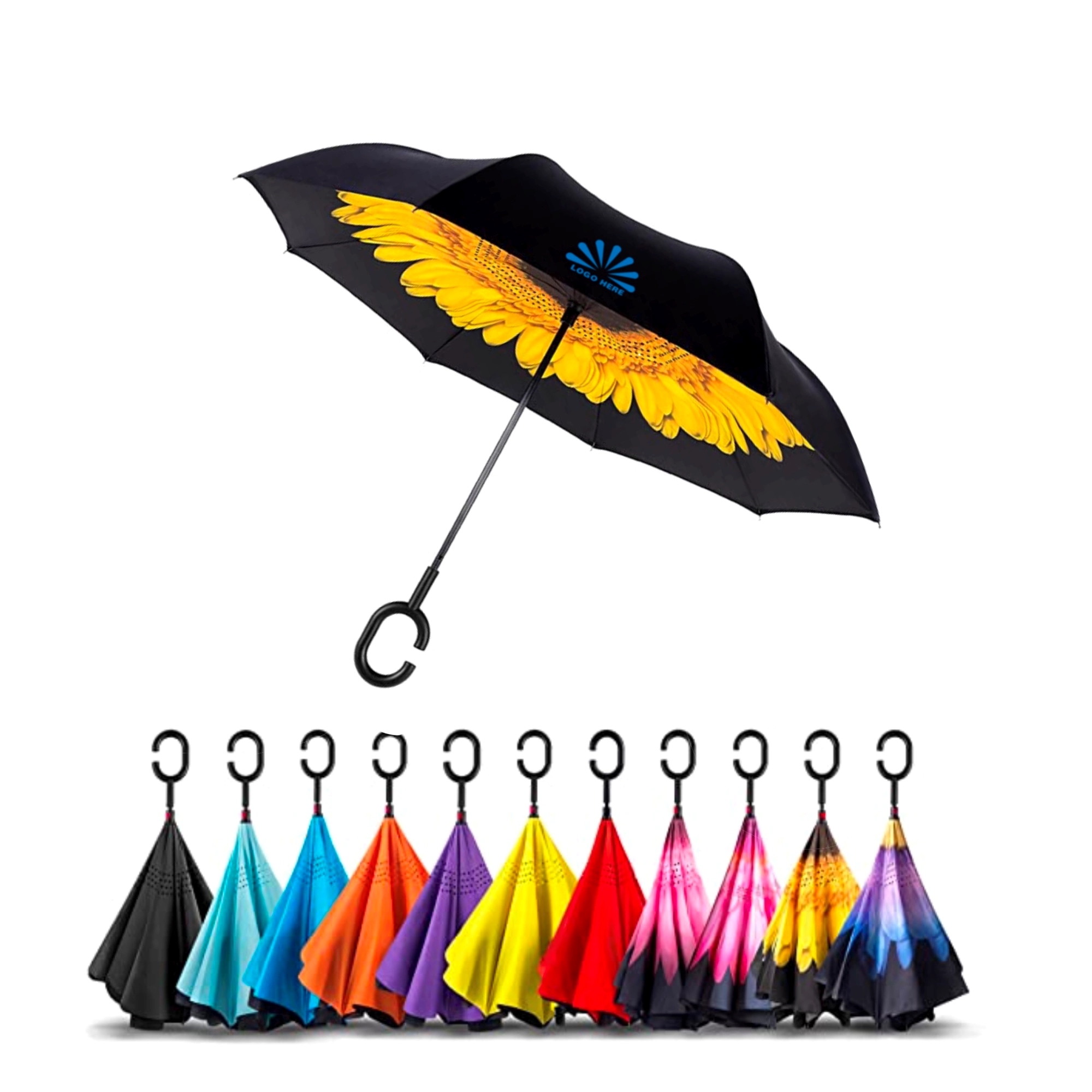 Reverse Folding Umbrella with C-shaped handle