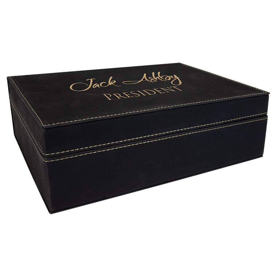 10 1/4" x 7 1/2" Black/Gold Leatherette Premium Gift Box 1