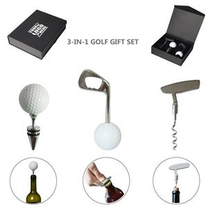 3 In 1 Golf Design Luxury Wine Gift Set With Corkscrew And Stopper 4