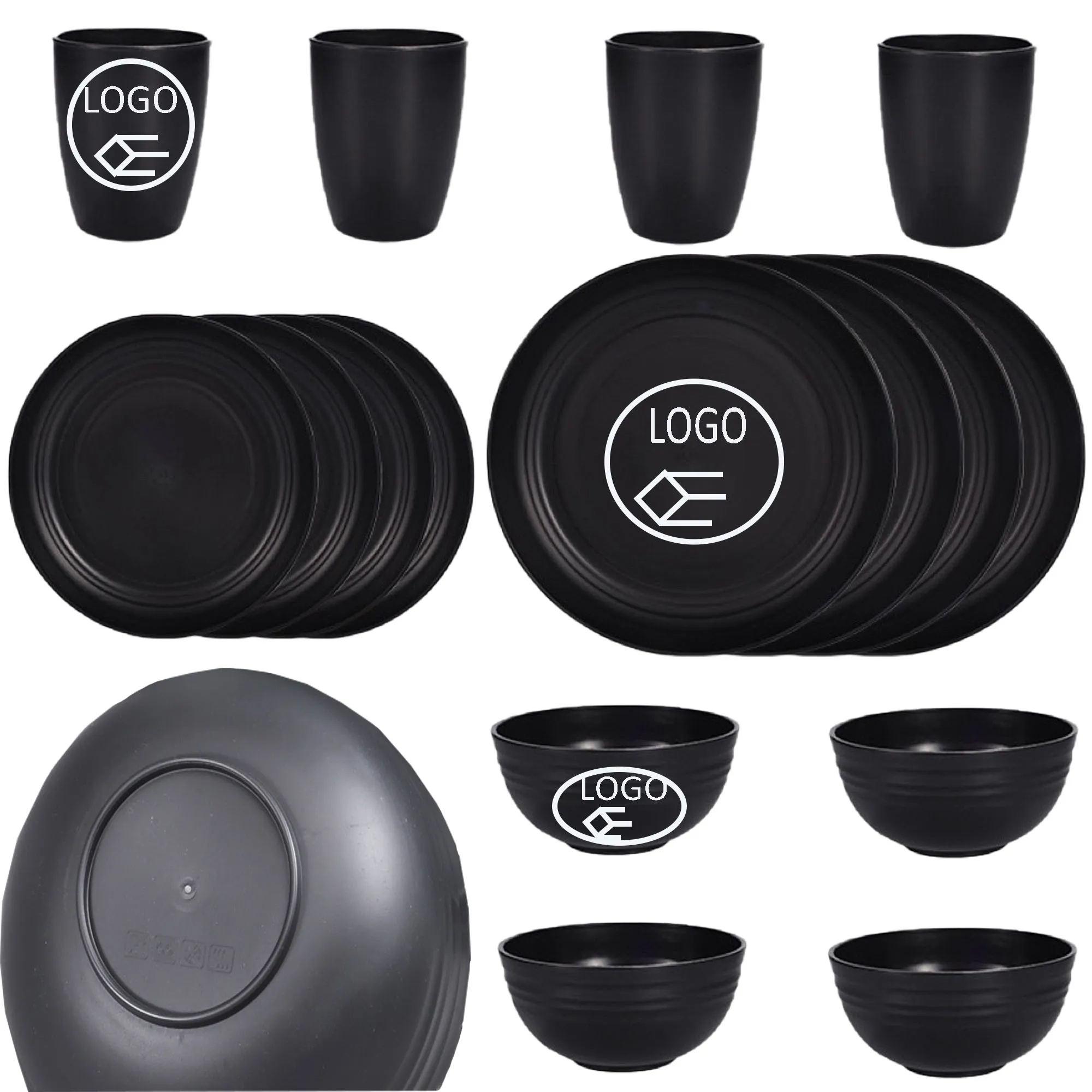 16pcs Whear Straw Bowl Set Plate Kit Cup Combo