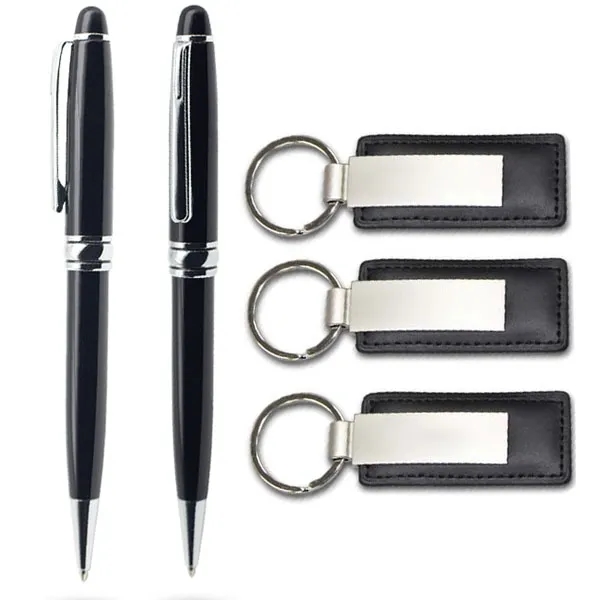 Business Metal Pen And Leatherette Keychain Gift Set 3
