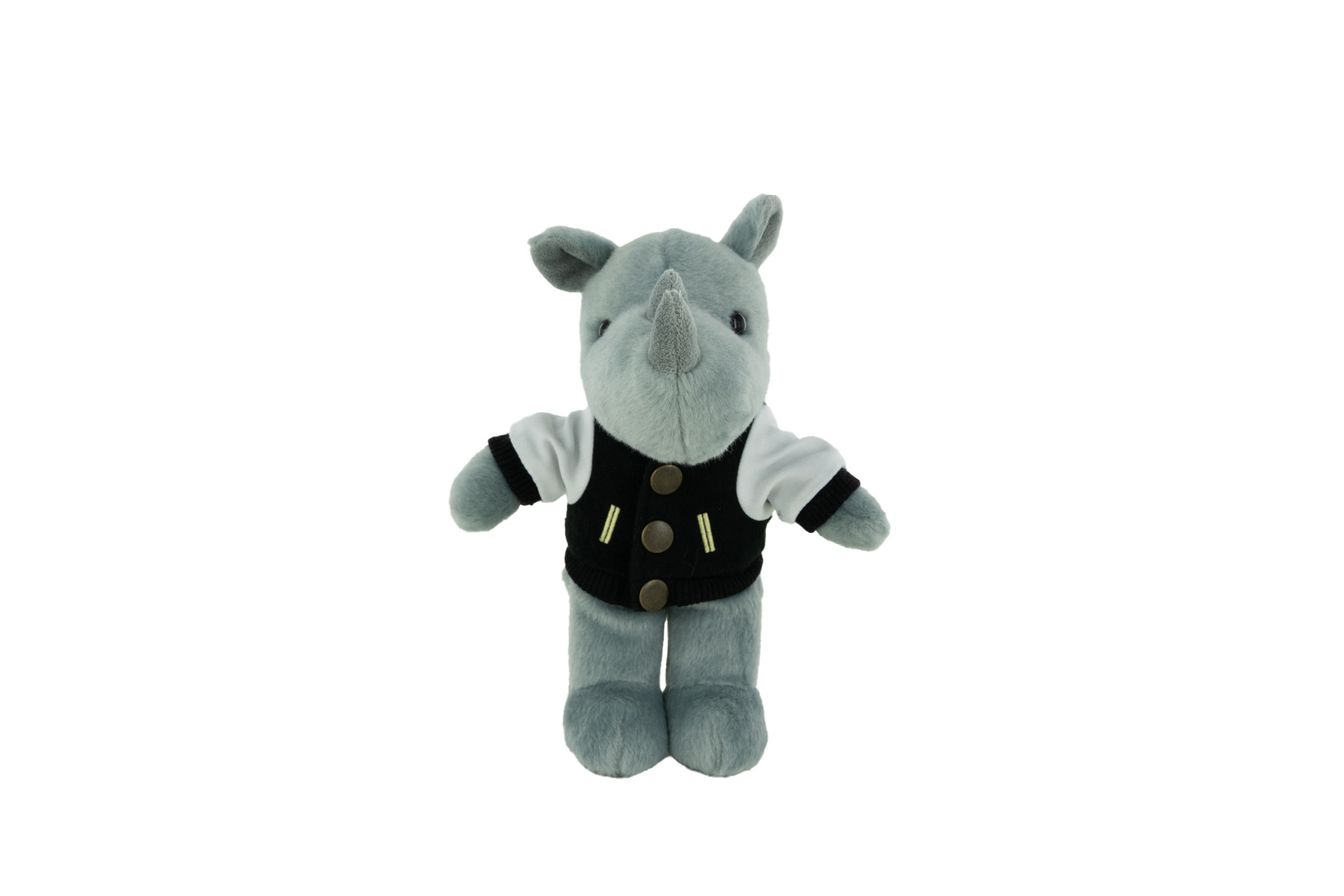 Plush Rhino with a Varsity Jacket