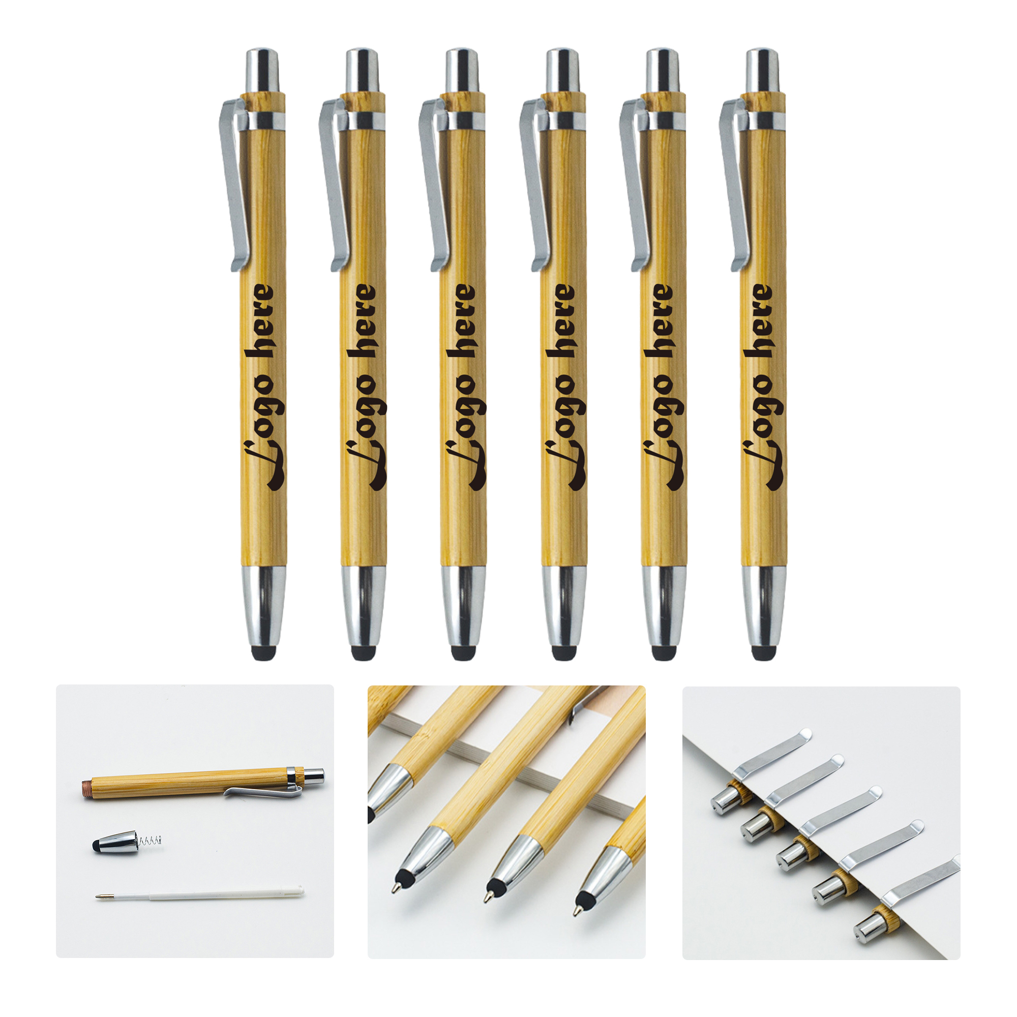 MOQ50 Bamboo Touch Screen Ballpoint Pen Customization 2