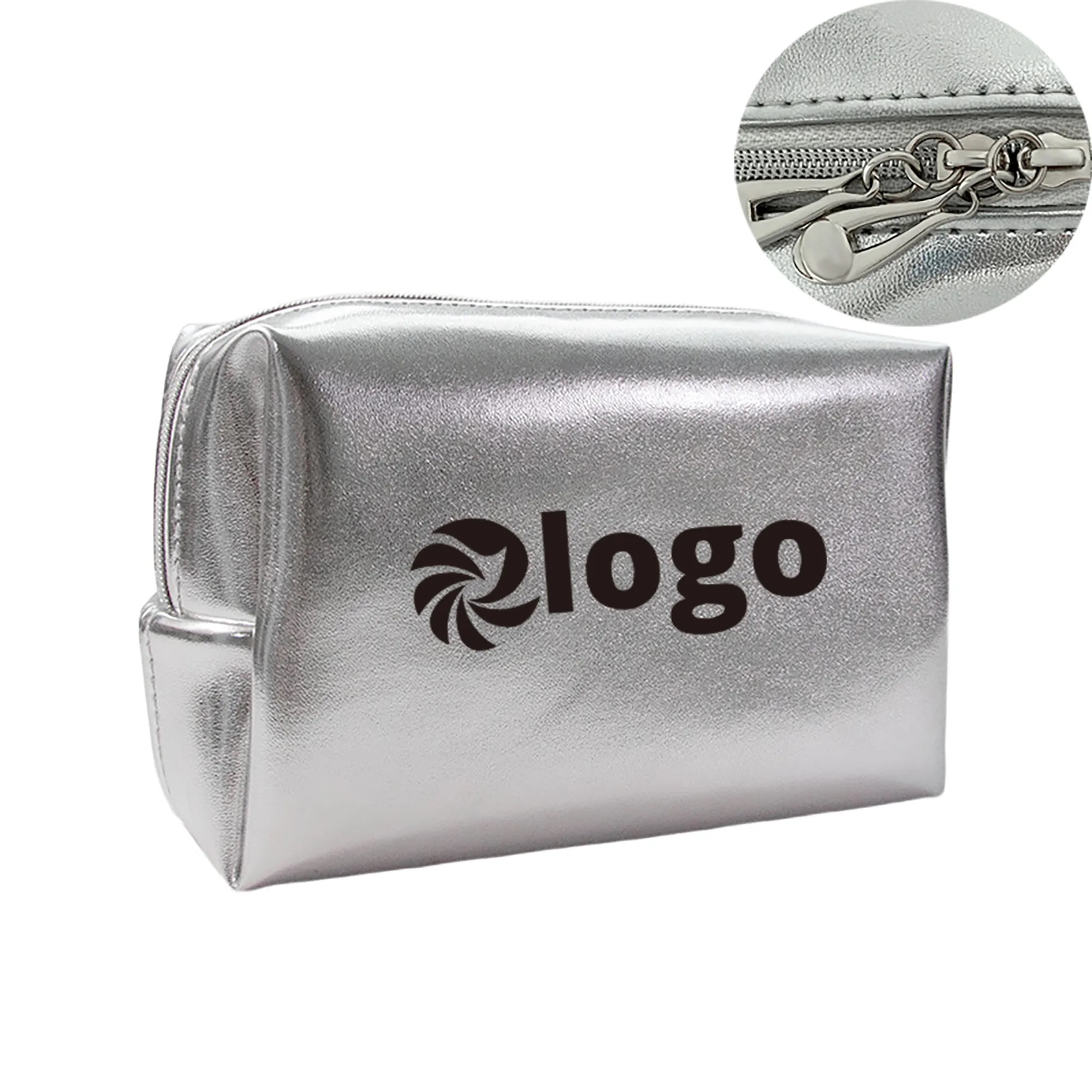 Premium Pu Leather Cosmetic Bag-Silver MOQ 50pcs