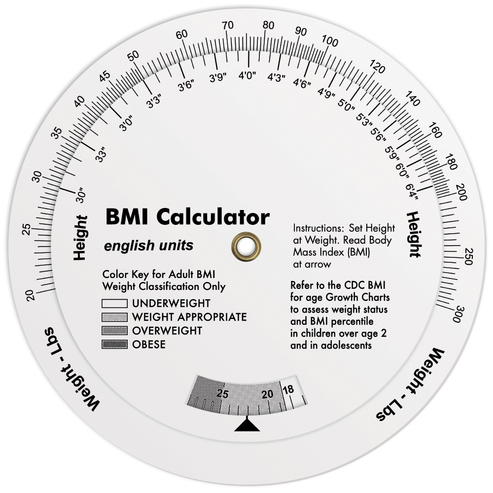 3 Wheel Body Mass Index Calculator (20-300 lb/9-136 kg), Spot Colours 4