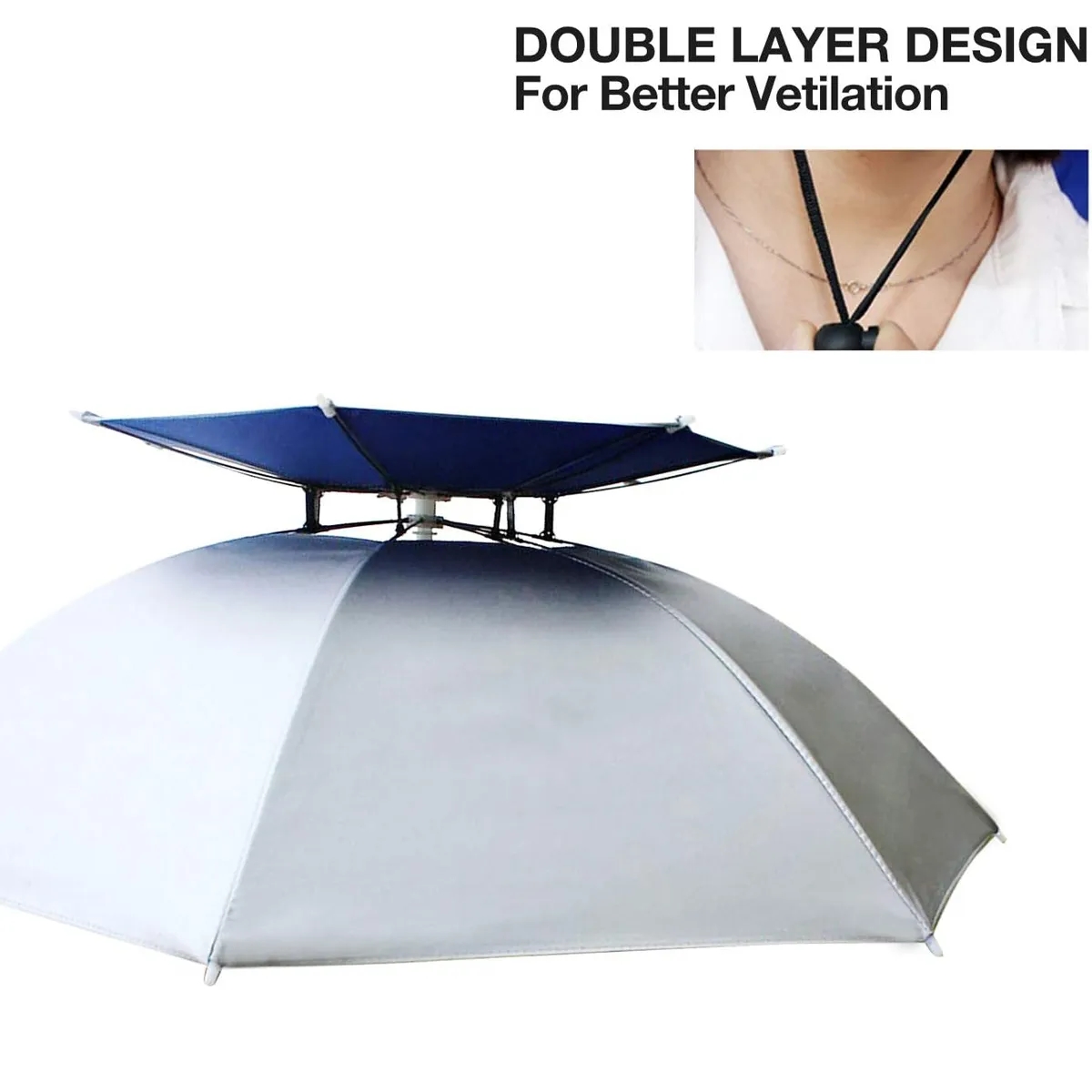 Golf Double Layer Hands Free UV Protection Head Umbrella Hat 4