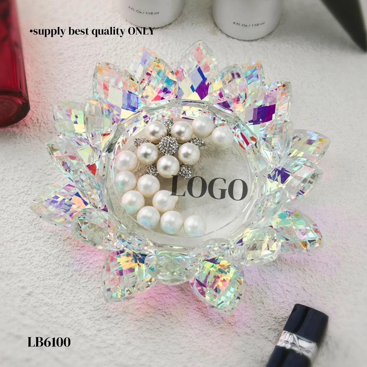 Engraved Lotus Crystal Candle Holders Jewelry Box 7