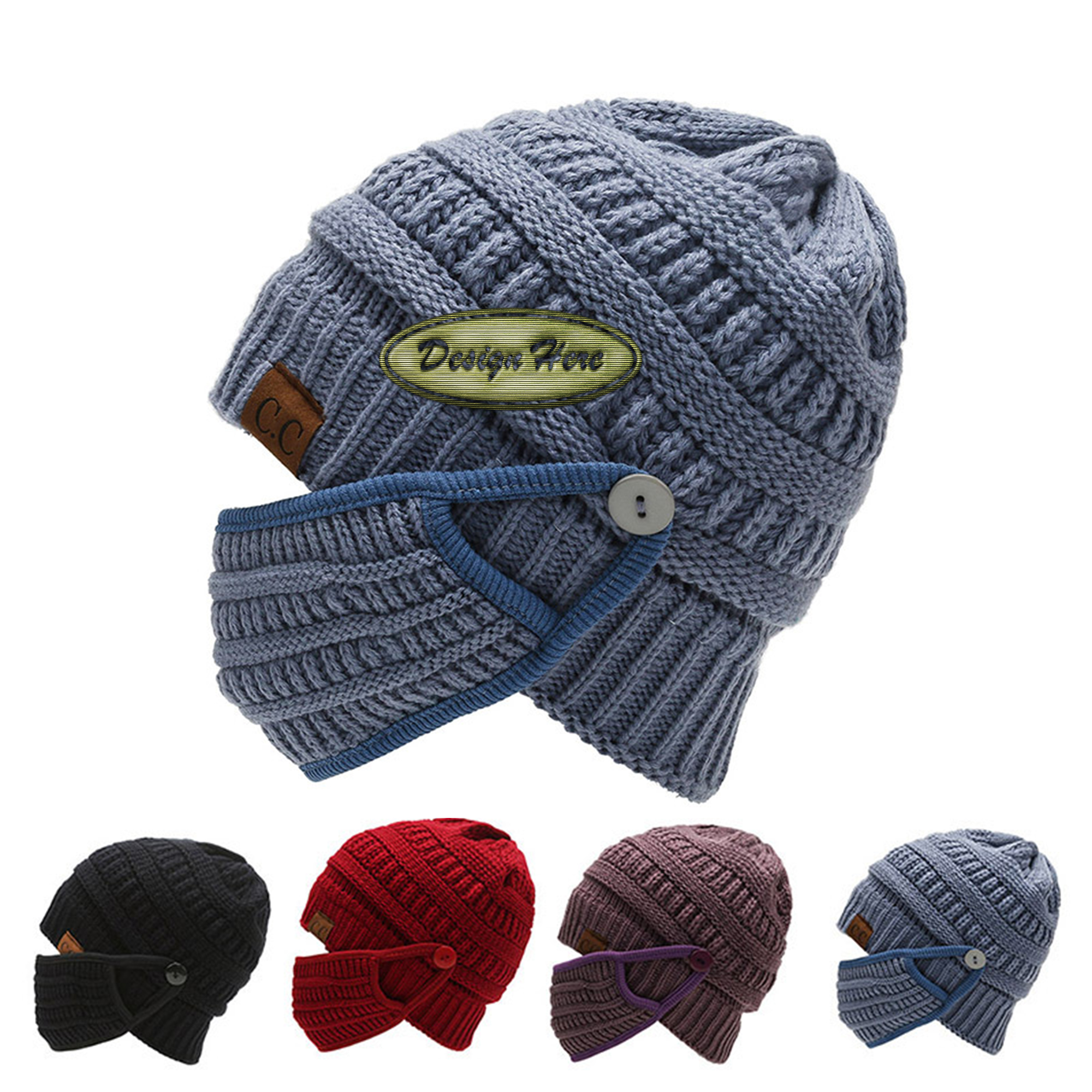 Warm and thickened knitted hat with face mask 2
