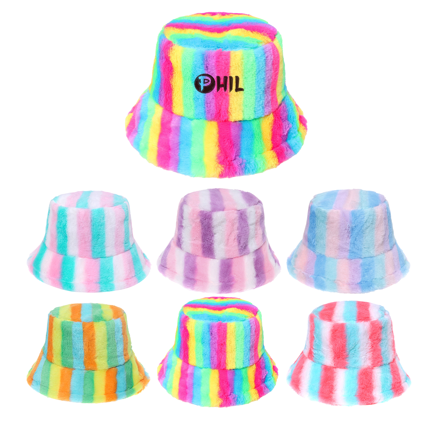 Winter Cute Rainbow Fluffy Bucket Hat 1