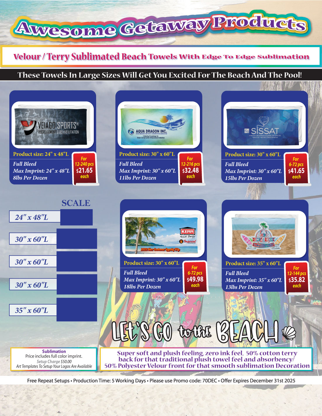 Plush and Soft Velour Terry Cotton Blend Beach Towel, 30x60, Sublimated Graphics Edge to Edge 5
