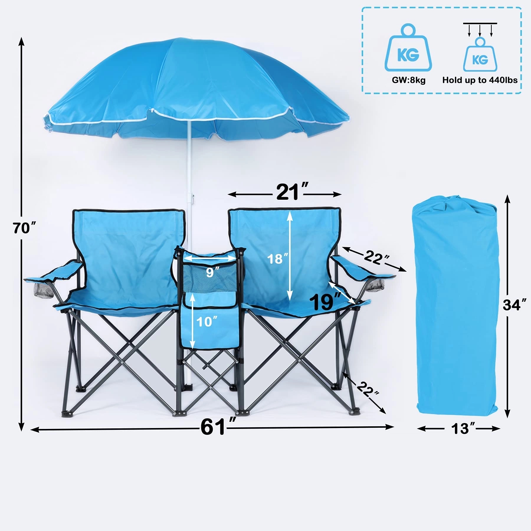 Double Portable Picnic Chair with Umbrella 3