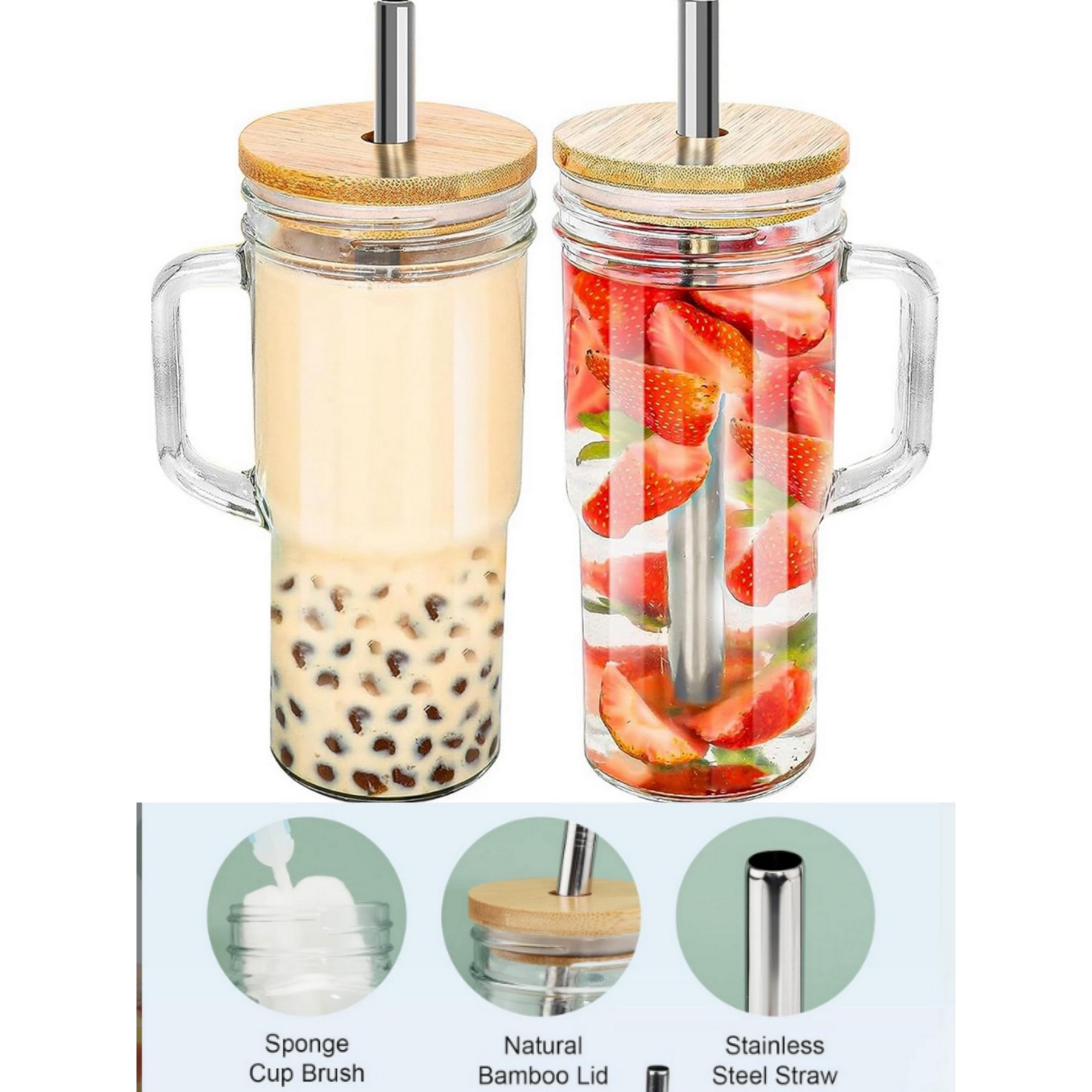24oz/700ml Glass Cup Coffee Beer Mug with Handle 2