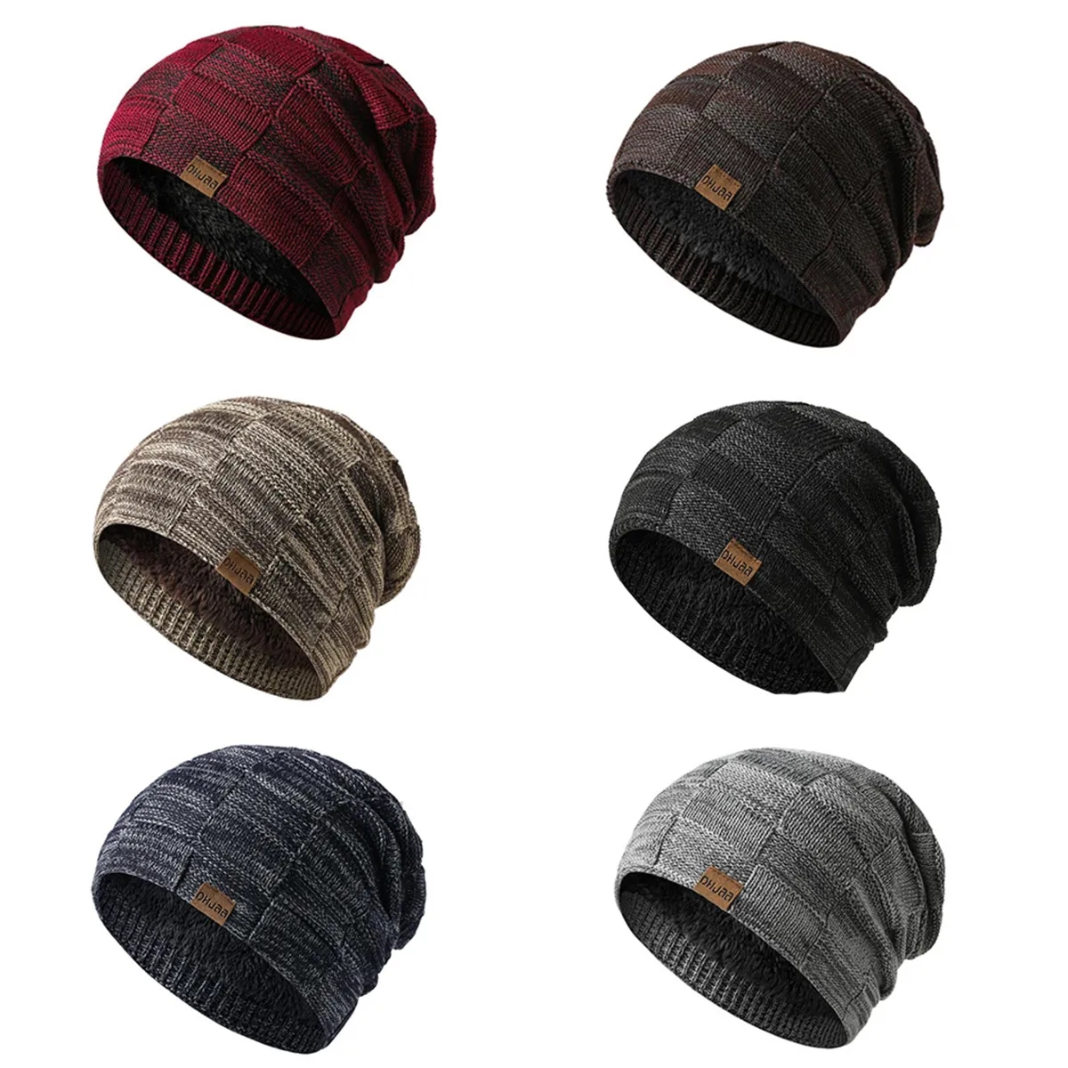 Slouchy Beanie Lined Knit Warm Thick Skully Hat for Men 3