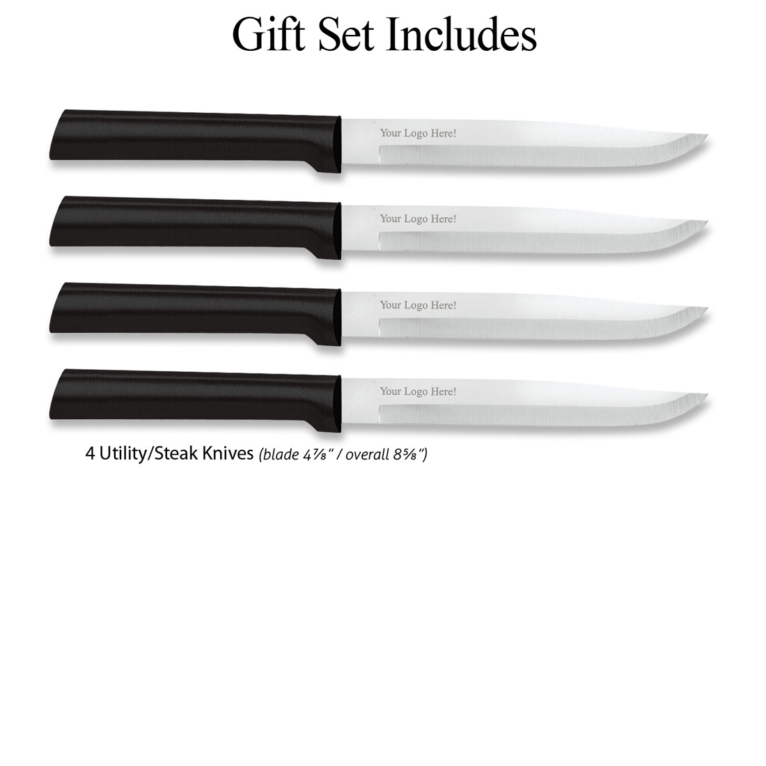 Four Utility/Steak Knives Gift Set w/ Black Handle 3