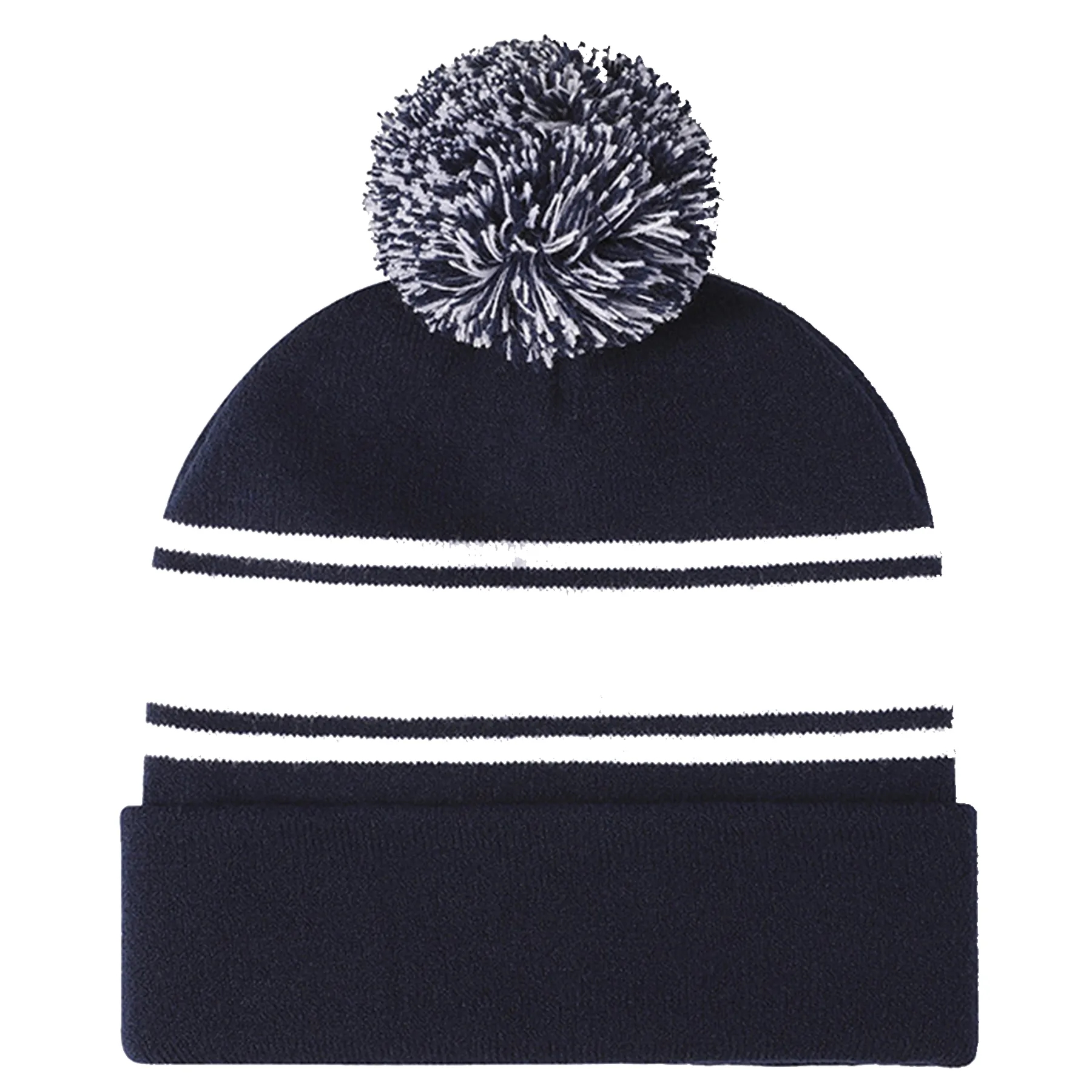 Jacquard Pom Striped Knitted Cuffed Beanie 9
