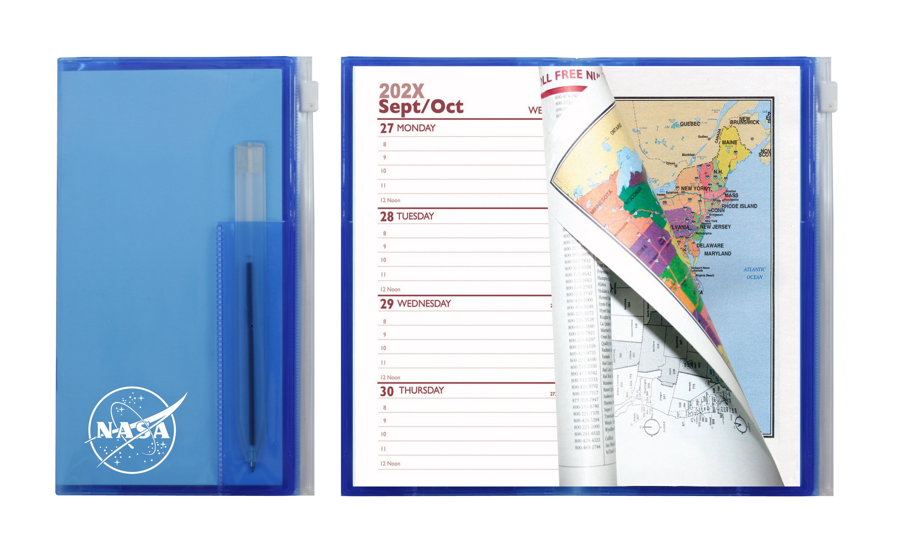 Weekly Zip Back Planner w/ Clear Pen & Zip Lock Pocket /1 Color Insert w/ Map - Translucent Color 1