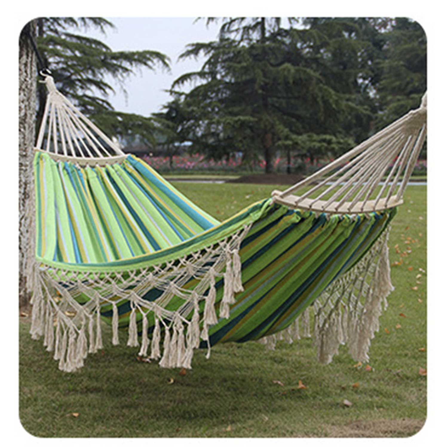Outdoor Fringe Hammock - Anti-Roll Heavy Canvas Swing 6